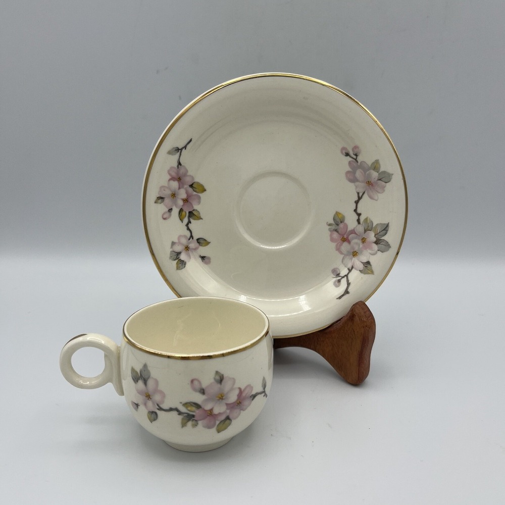 Vintage Homer Laughlin Demitasse Cup Saucer Eggshell Dogwood Floral Gold‎ USA